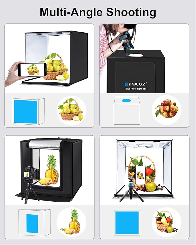 PULUZ Light Box Photography, 24x24 inch Large Photo Light Box with 120 LED Beads, CRI >95, Professional Portable Photo Booth Shooting Tent Kit with 6 Color Backdrops for Product Photography