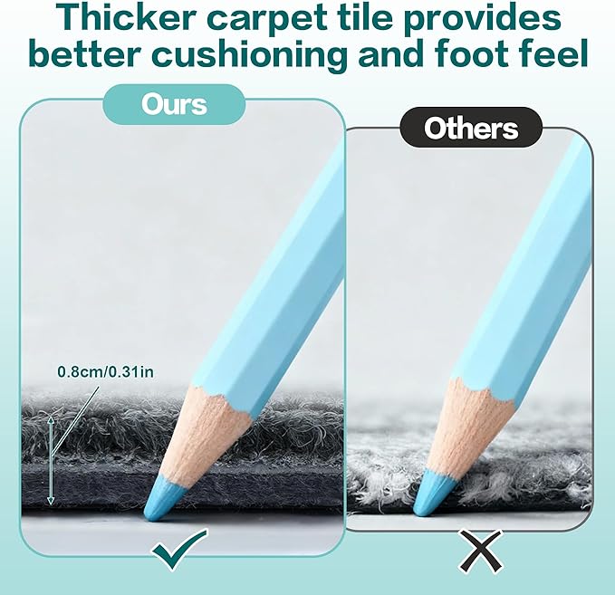 jxgzyy Commercial Carpet Tiles, 20×20 Inch, 0.31'' Padded Carpet Squares for Under Chair, Non-Adhesive Carpet Flooring with Textured Silicone Back, Easy DIY, Renter-Friendly, 4 Pcs/10.8 Sqft