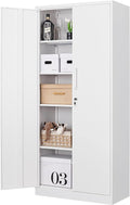 Metal Storage Cabinet-71” Tall Steel File Cabinets with Lockable Doors and Adjustable Shelves-White Steel Storage Cabinet for Home, School, Office, Garage