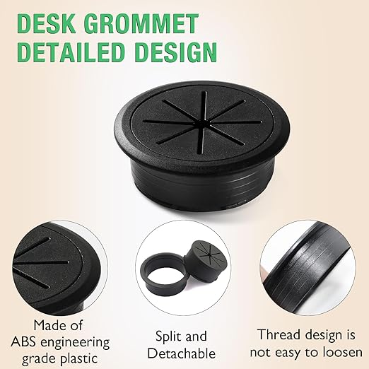 2 Pcs Desk Grommet 2-3/8" / 60 mm, Desk Hole Cover for Cables Dark Grey, Cable Grommet ABS Plastic, Desk Hole Grommet for Home & Office Pc, Detachable Cable Cord Organizer