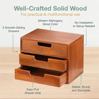 Triple Drawer Desktop Storage Organizer in Modern Wood Design (9.8”x6.9”x 7.5”) 3-Drawer Stackable Drawer Unit - Vanity Accessories Organizer (1-Pack)