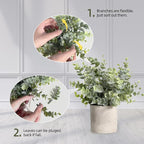 3 Pack Small Fake Plants, 11.42 Inch Artificial Agave Plants in Pots, Faux Eucalyptus Plants Indoor for Home Room Office Bathroom Bedroom Kitchen Farmhouse Shelf Greenery Decor