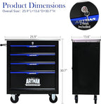4 Drawer Rolling Tool Chest with Locker, 25.9" D Metal Movable Lockable Tool Cart Box Multi-Functional Hardware Storage Cabinet Box for Warehouse Basement Home Pantry Garage