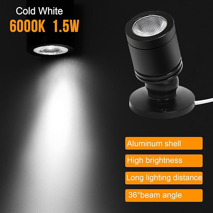 Taysing LED Spot Light Indoor Little Mini Spotlight Accent Lights for Display, Paintings, Pictures, Plants, Jewelry, Shelves, Cabinets, Posters, Showcase(ColdWhite 6 Pack Dimming&Timing)