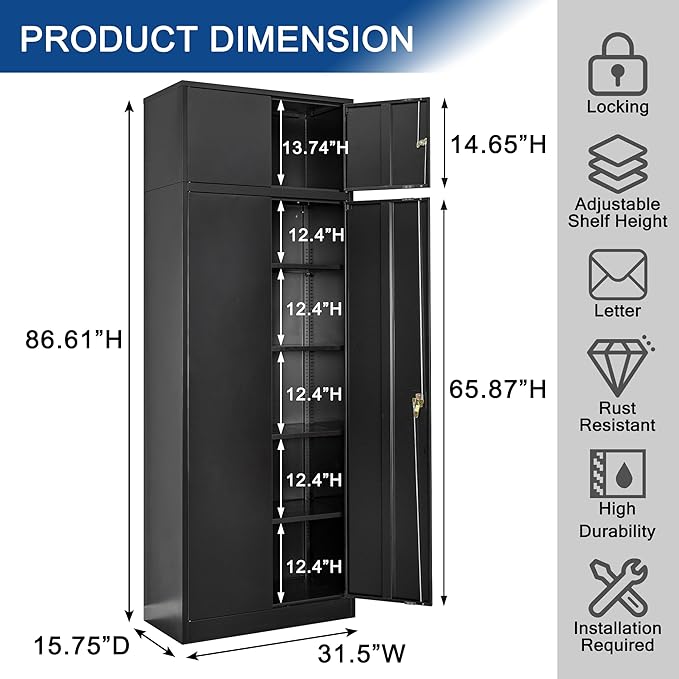 Storage Cabinet, 87 Inch Tall Metal Storage Cabinet with Doors and Shelves,Heavy Duty Metal Cabinet, Pantry Cabinets for Kitchen Storage, Garage Cabinet for Living, Dining Room.