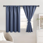 JIUZHEN Short Blackout Curtains for Small Window - Cafe Room Darkening Privacy Thermal Insulated Window Curtains Tiers for Bathroom,Kitchen, W 42 x L 36, Set of 2 Panels with Tiebacks, Dusty Blue
