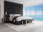 VANT Upholstered Bed Bench - Vintage Leather Jet Black - Matte Black - Contemporary Modern, Bedroom Bench Seat, Hallway, or Entryway