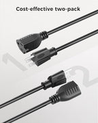 [ETL Listed] Cable Matters 2-Pack 16 AWG Heavy Duty 13A Power Extension Cord - 3ft, 3 Prong Power Cord Extension, NEMA 5-15P to NEMA 5-15R, Black
