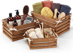 3 Pack Wooden Crates with Liner, Multiple Sizes Wood Crates Decorative Storage Baskets Rustic & Farmhouse Decor for Display Home Pantry Bathroom Cabinets Kitchen Laundry Room Organizing