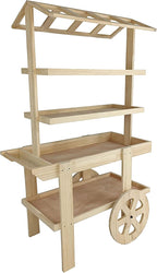 FixtureDisplays® Flower Cart Vending Cart Farmers Market County Fair Wagon Wood Stall Stand Rolling Shelf Retail Booth Kiosk 42.0" Long x 68" Tall x 25.0" Wide 19402