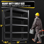 3000LBS Garage Shelving Heavy Duty, 5-Tier Metal Shelving Unit, Adjustable Garage Storage Shelves, Easy Assembly Steel Shelving, Utility Storage Rack Shelf for Warehouse, 72”H*59”W*19.7”D