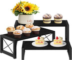 ELITEROO Black 3-Tier Wooden Cupcake and Dessert Display Stand, Multi-Tier Riser for Cupcakes, Food, Perfume, Makeup, Dolls, Collectibles, and Market Vendor Retail Shelf Organizer