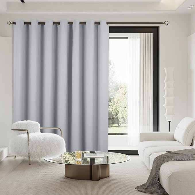 BGment Sliding Door Curtain 120 X 96 Inches, Wide Thermal Blackout Curtains Room Darkening Room Divider Window Curtain, 1 Panel, Light Grey, 96 Length X Wide 120
