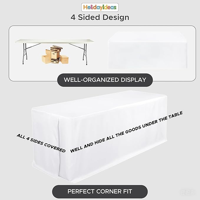 HolidayIdeas Fitted Rectangle Table Cloths 6ft Table Covers for Vendor Booth Display, Banquet, Wedding, Parties,30x72 Inch, White, 6 Pcs