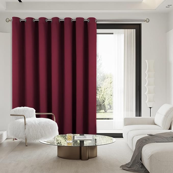 BGment Fashion Sliding Door Curtain 100 X 84 Inches, Wide Thermal Blackout Curtains Room Darkening Room Divider Window Curtain, 1 Panel, Burgundy Red, 84 Length X Wide 100