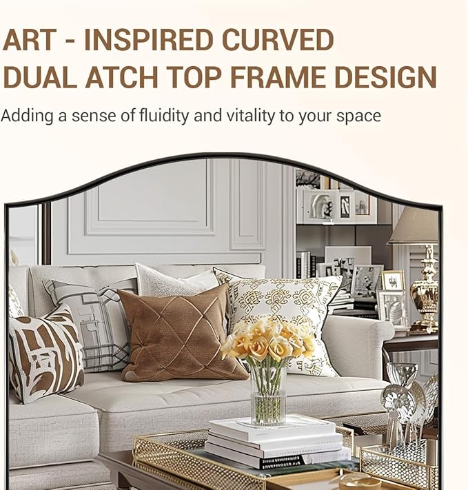 ANDY STAR Brushed Nickel Mirror, 24"x36" Silver Scalloped Wall Mirror for Bathroom, Curved Edge Design with SUS304 Stainless Steel Metal Frame, Ideal for Bathroom, Bedroom, Entryway