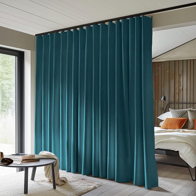 Room Divider Curtains Total Blackout Privacy Curtain Panel Room Thermal Insulated Noise Reduction Curtains for Bedroom Window Living Room Ceiling Track Curtain W 10 ft × H 9 ft Azure Blue