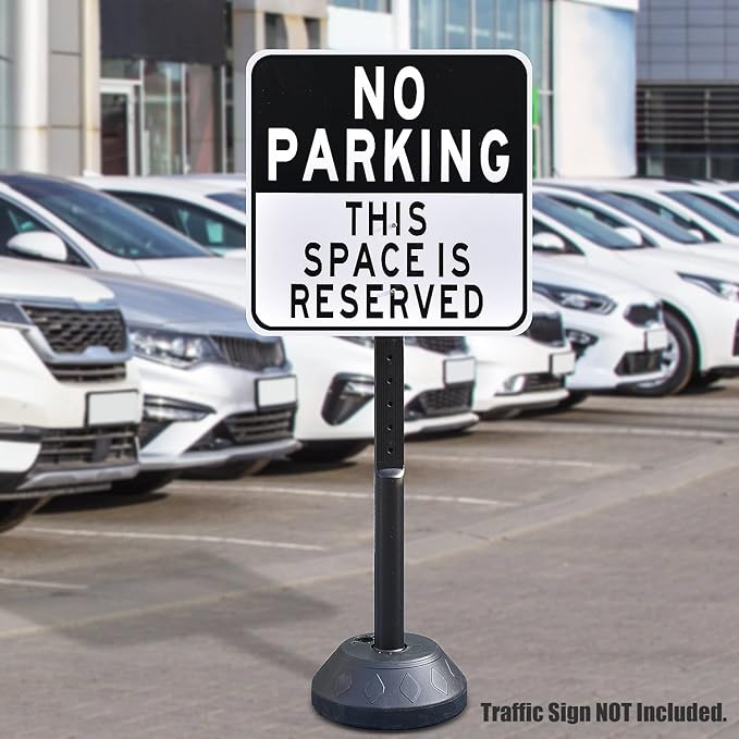 6 Pack Durable Sign Post and Water-Filled Base Set Kit - 13" DIA Stand with 41" Post - Bolts & Nuts for Hanging Signs, Portable Warning Sign Holder for Public Parking / Commercial / Recreational Use