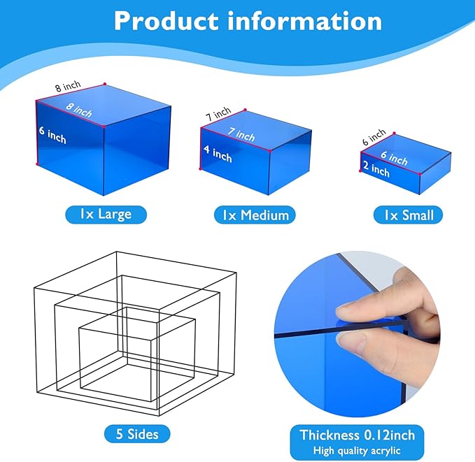 6Pcs Blue Buffet Risers Acrylic Boxes Display Risers Food Risers for Buffet Table Display Riser for Platter Parties Weddings Catering Dessert Collectibles Figures Show ( 6''x7''x8'')