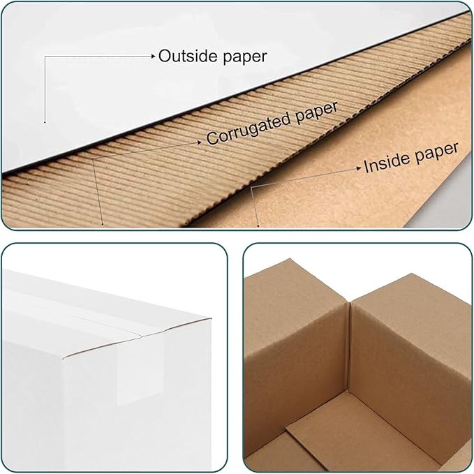 Calenzana 12x4x3 Shipping Boxes Set of 25, White Corrugated Cardboard Box for Mailing Packing Gifts Small Business