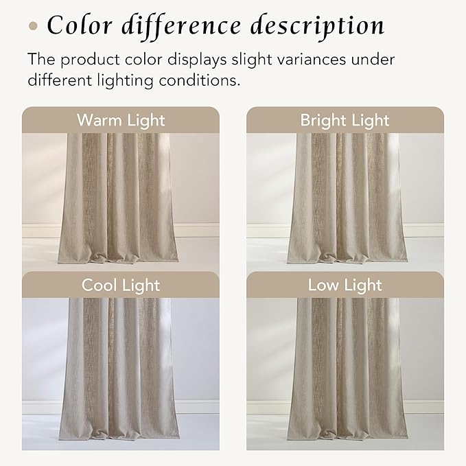 NICETOWN Taupe Thick Linen Curtains 84 Inches Long for Living Room 2 Panels Set, Back Tab/Rod Pocket with Pleat Tape Privacy Added Window Treatments for Farmhouse/Bedroom, W55 x L84