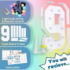 imprsv 4FT Colorful Marquee Numbers,18 Colors with Remote, Light Up Numbers 9 for 9th 90th Birthday Decorations Anniversary Party Decor, Pre-Cut Foam Board Kit, Mosaic Sign for Balloon