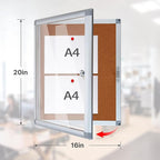 Enclosed Cork Bulletin Board Tamper-Proof Dispaly Case, Aluminium Frame, All-Weather Cork Noticeboard, Outdoor Enclosed Cork Board for School, Office, Restaurant, Hospital (20 X 16 Inches)