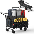 LEVELEVE Heavy Duty Folding Wagon - 2-in-1 Collapsible Cart, 400lb Capacity, All-Terrain Wheels w/Brakes & Side Pockets