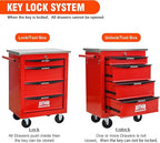 4 Drawers Tool Cart on Wheels with Stainless Steel Worktop, Heavy Duty Mobile Rolling Drawer Tool Chest with Locking Wheels & Lockable Drawers, Garage Tool Storage Cabinet (Red, 4 Drawers)