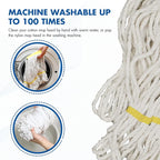 KULED Heavy Duty Industrial Mop, Commercial Cotton Mop with 59 Inch Handle, Looped-End String Wet Mops with 2 Heads for Floor Cleaning, Workshop, Warehouse, Home and Garage