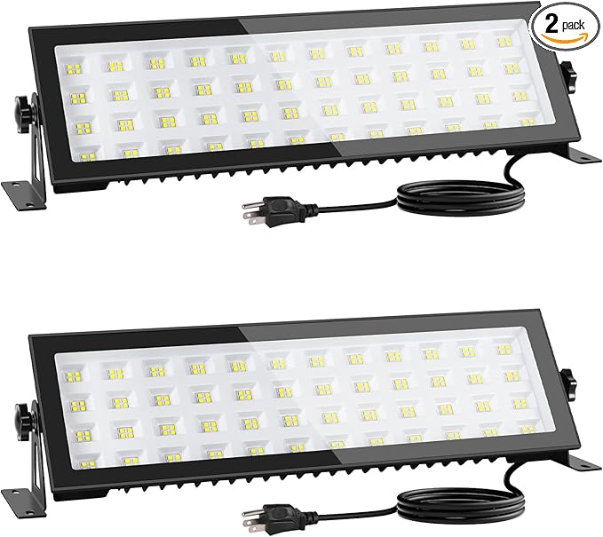 2 Pack LED Shop Lights, 100W 13000LM 6000K Super Bright LED Work Light, IP66 Waterproof Flood Light Outdoor with Plug, LED Shop Lights for Workshop, Garage, Shop, Outdoor