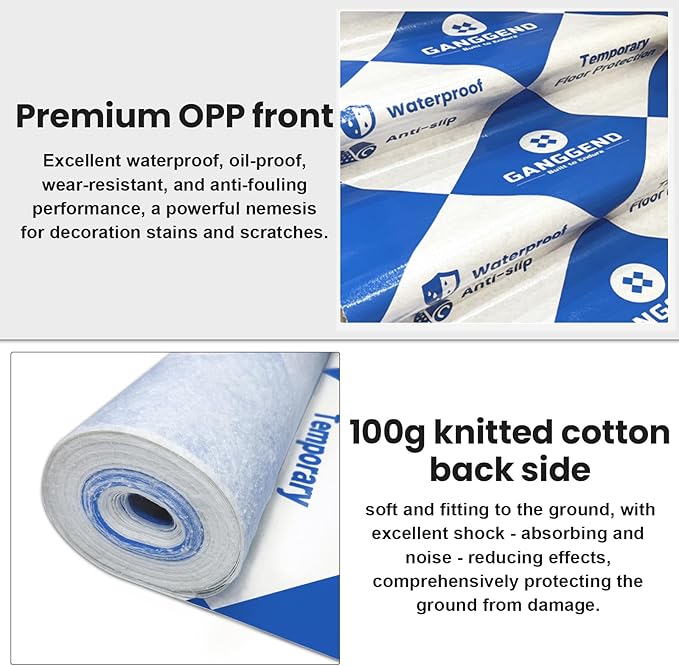 39in x 164ft Temporary Floor Protection for Construction & Renovation, Heavy Duty Floor Protection for Hardwood Floors, Tile, Carpet, Countertops, Hard Paint Protection (Blue and White)