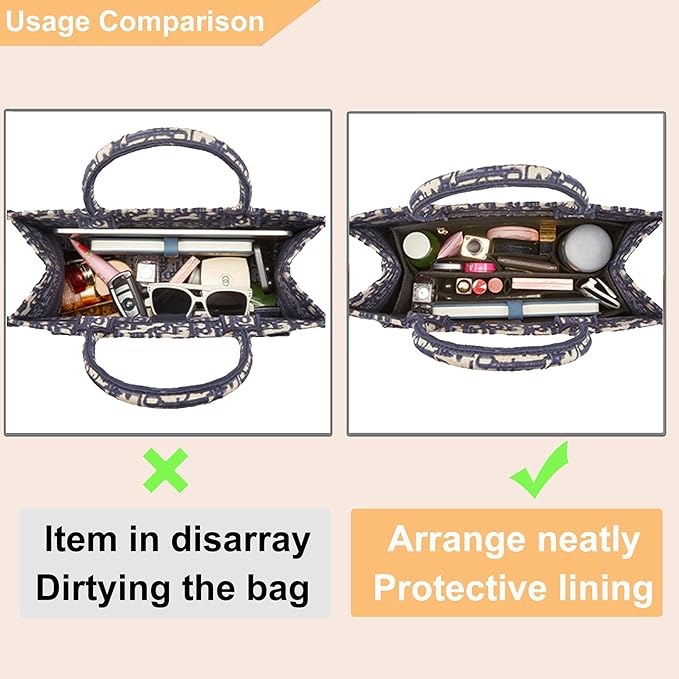 Doxo Purse Organizer Insert, Felt Bag Organizer Insert with Zipper, Perfect for Lv Onthego GM 40 & D Book Tote Large (Black-With Cover)