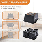 Bed Risers, Oversized Furniture Risers, 3 inch Raise Blocks for Bed Couch Desk Sofa Table Lifts, Furniture Legs Lifters Support up to 6000 Lbs (Black, 8 Pack Set)