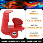 ROMON Red Trailer Hitch Locks with Keys, Universal Size Fit 1-7/8", 2", and 2-5/16" Coupler, Adjustable Heavy Duty Steel Trailer Tongue Lock for Boat, Trailers and RV, Anti-Theft Hitches, 1 Pack
