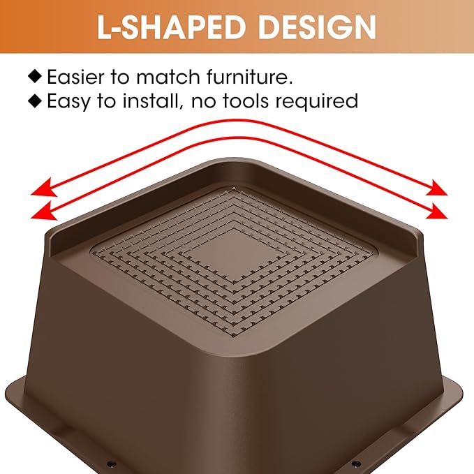 Bed Risers 2 inch, 3 inch, 4 inch, 6 inch or 8 inch Heavy Duty Furniture Risers, Up to 6000 Lbs L Shaped Design Bed Lifts Blocks for Couch Desk Sofa Table (Dark Brown 4 Pack, 3 Inch)