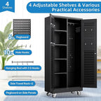 Aobabo Broom Closet Storage Cabinet,Lockable Garage Storage Cabinet with 4 Adjuatable Shelves,Required Assembly,Black,70.87''H*31.5''W*15.75''D