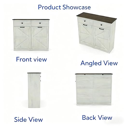 Farmhouse Dual Tilt Out Trash Can Cabinet, Holds 2 x 10 Gallon Bins Hidden Laundry Hamper Cabinet, with Hideaway Drawer Garbage Can Cabinet, Ideal for Kitchen & Laundry Room (Antique White)