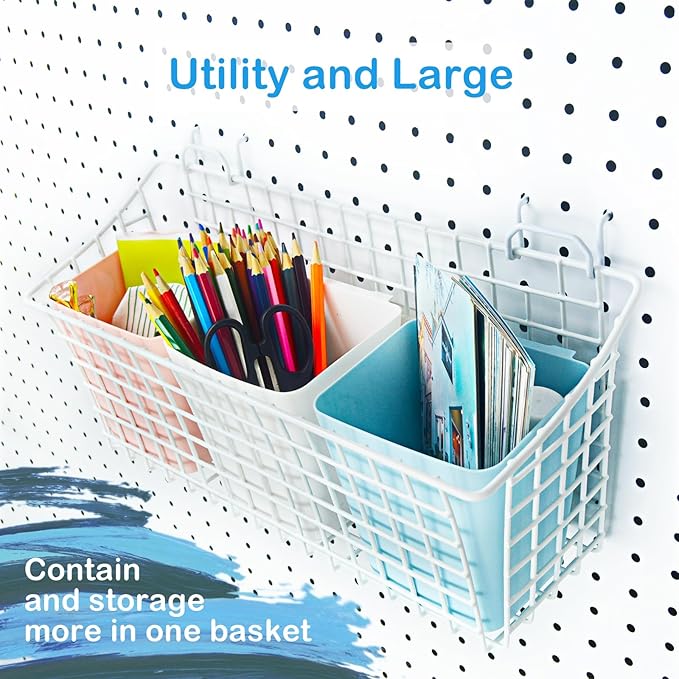 G.CORE 2 Pack Large Pegboard Baskets, Metal Shelves Hooks to 1/8" 1/4" Peg Boards, Peg Board Baskets Bins Set - Organize Tools Workbench Accessories Garage Storage Wall Mount Organizer Attachments
