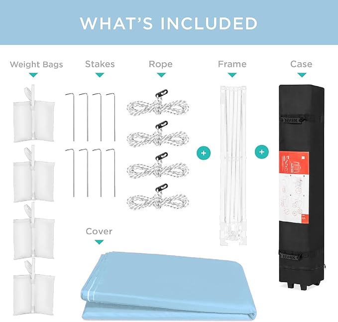 Best Choice Products 10x10ft 1-Person Setup Pop Up Canopy Tent Instant Portable Shelter w/ 1-Button Push, Case, 4 Weight Bags - French Blue/White