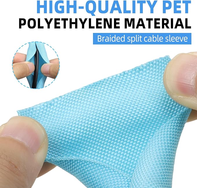 Automotive Wire Loom Tubing, Split Braided Cord Protectors from Pets No Chew, Flexible Cable Sleeve Cable Management for TV/Computer/Electric Wires (Sky Blue, 3/8"-10ft)
