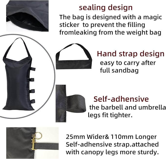 160LBS Heavy Duty Canopy Weights Sand Bags for Pop Up Canopy Tent Legs,Patio Umbrellas, Gazebos,4 Pack Black (Without Sand)