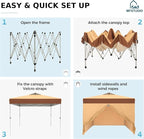 MFSTUDIO 10x10 Pop Up Canopy Tent with Removable Sidewalls, Outdoor Enclosed Instant Portable Shelter with Breathable Mesh Windows, One Person Setup, Beige