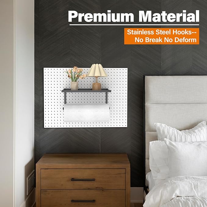 2 Pack Pegboard Paper Towel Holder with Shelf, Heavy Duty Peg Board Accessory, Metal Pegboard Organizer Accessories for Garage, Workshop, Craft Room