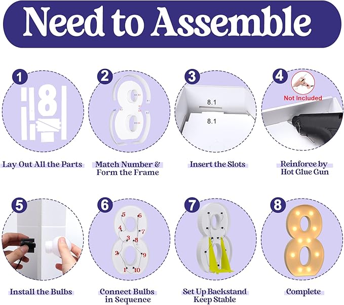 4FT Giant Marquee Light Up Numbers, Large Marquee Numbers for 8th 18th 80th Birthday Decorations, Pre-Cut DIY Mosaic for Balloons 8