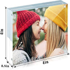 ILYXY 5 Pack Acrylic Frame 4x4, 20% Thicker, 20mm Thick Frameless Clear Picture Frame, Double Sided Magnetic Photo Frame, Free Standing Desktop Display Stand Acrylic Picture Frames