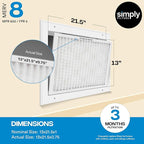 Simply 13x21.5x1 Air Filter, Merv 8, 6 Pack, For Home AC Furnace & HVAC (Actual Size: 13x21.5x0.75") DUST, Pet, & Allergy Control