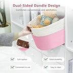 Cotton Rope Basket, Storage Baskets with Handle, 15x10x9 Inch Woven Basket for Shelves, Laundry, Towels, Clothes, Books (White/Pink 2Pack)