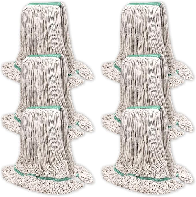 Commercial Heavy Duty Mop Heads Replacement: 6 Packs 20oz Industrial Wet Mop Head for Floor Cleaning - Commercial Products Looped End String Head Refills