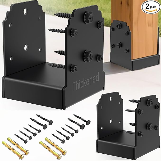 4X4 Post Base for Concrete, Heavy-Duty Post Deck Base Anchor for 3.5x3.5 Wood, Capacity: 10,000 Lbs , Post Base Holder for Deck Gazebo Pergola Porch，Includes Fastener & Screw (2 Pack)